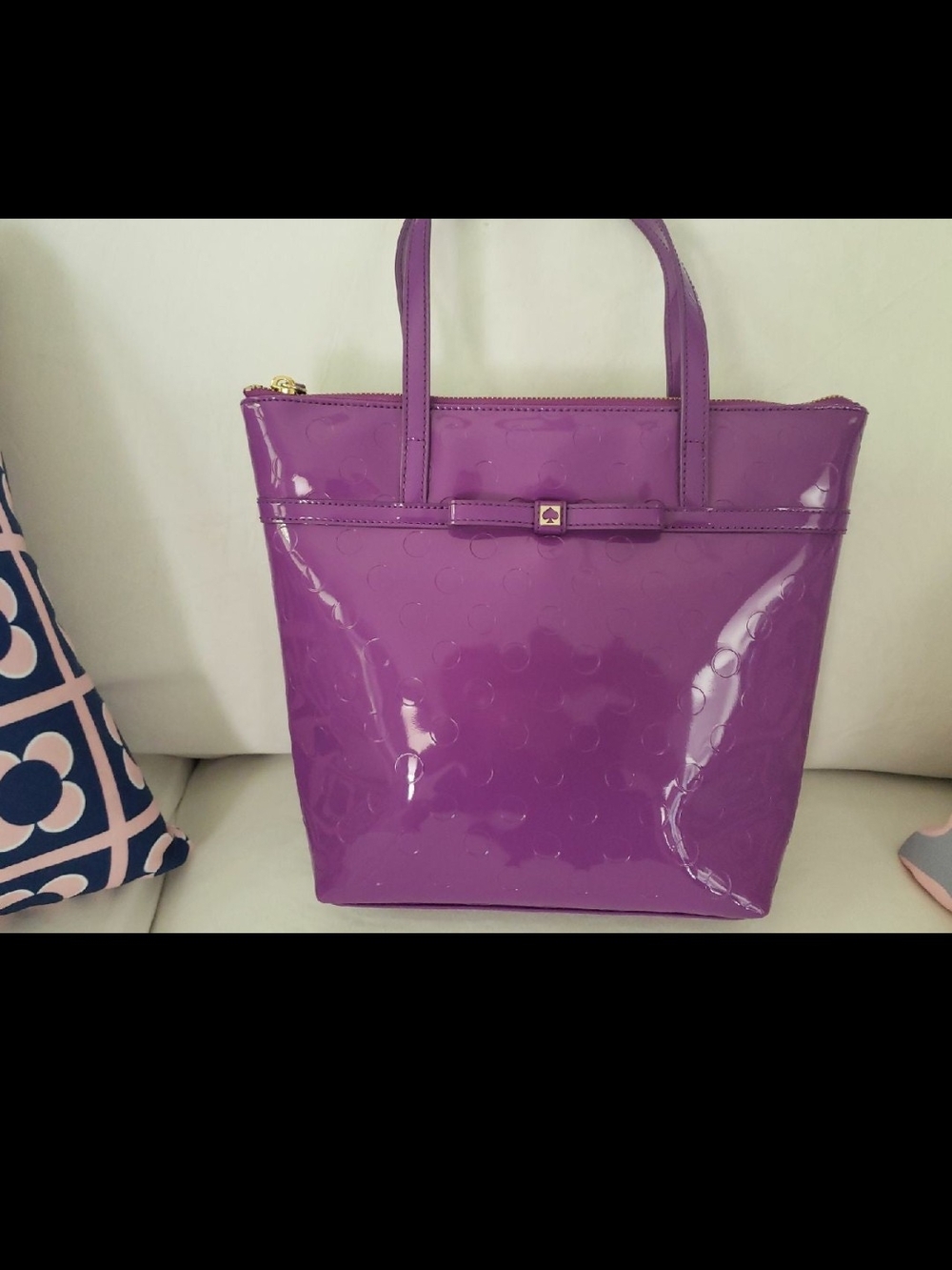 kate Spade Purple Patent Tote with Bow Detail